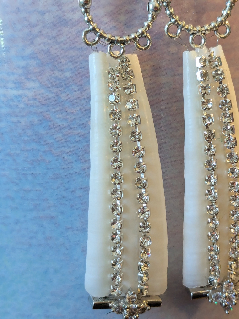 Elegant Formal White Shell Rhinestone and Crystal Drop Earrings - Picture 8 of 9